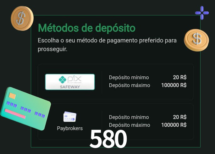 O cassino 580 oferece uma grande variedade de métodos de pagamento